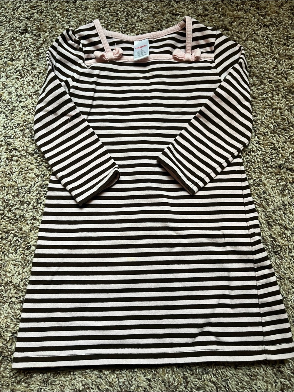 Gymboree Girly Brown and Pink Striped Dress with Bow Detail